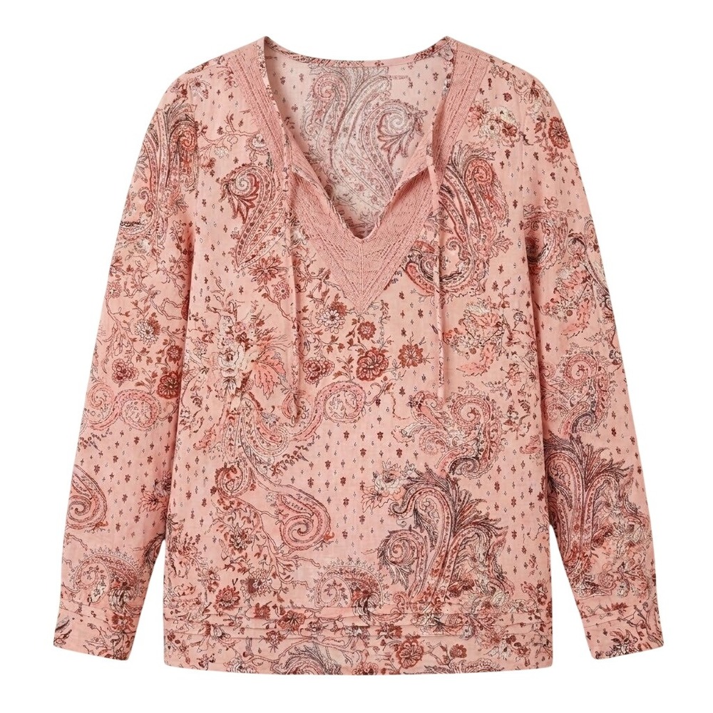 Tapemeasure Women's Size 14 Pink Paisley Floral Boho V-Neck Tie Front Blouse - Picture 5 of 7
